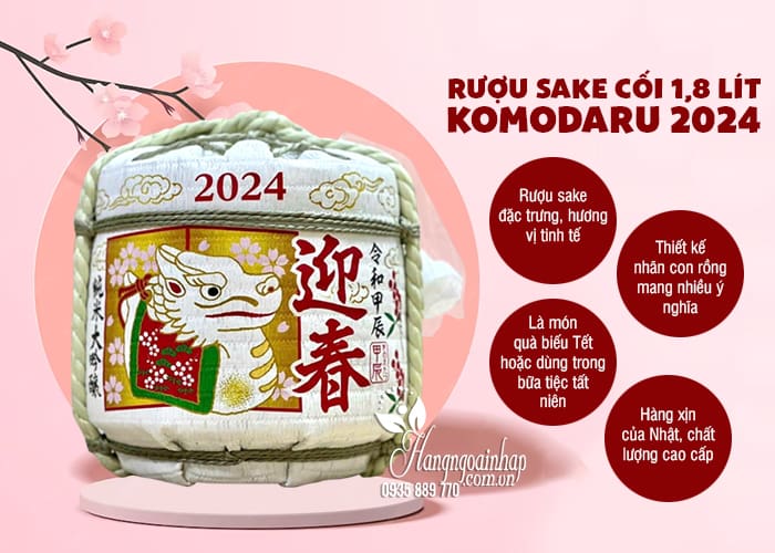 Rượu sake cối Komodaru 2024 của Nhật Bản bình 1,8 lít 45