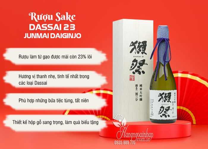 Rượu sake Dassai 23 Junmai Daiginjo của Nhật Bản hộp gỗ  45