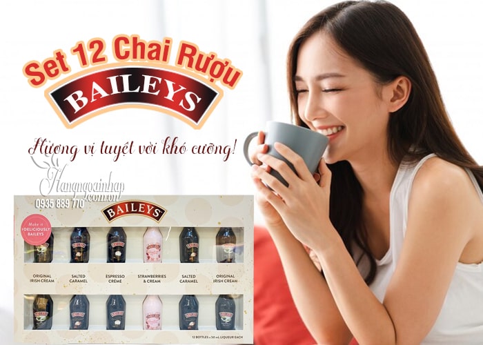 Set 12 chai rượu Baileys của Mỹ - Mỗi chai 50ml x 4 loại 12