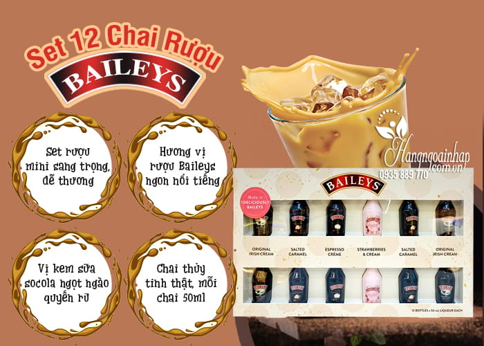 Set 12 chai rượu Baileys của Mỹ - Mỗi chai 50ml x 4 loại 67