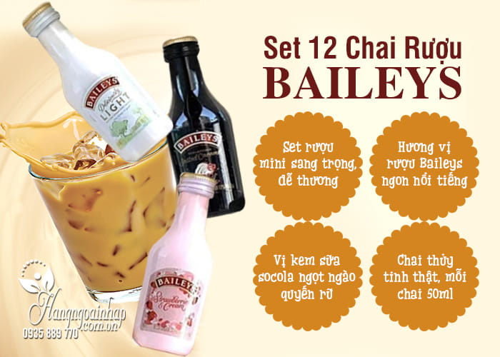 Set 12 chai rượu Baileys của Mỹ - Mỗi chai 50ml x 5 loại 7