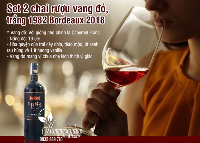 Set 2 chai rượu vang đỏ, trắng 1982 Bordeaux 2018 hộp gỗ 2