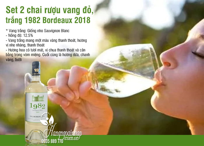 Set 2 chai rượu vang đỏ, trắng 1982 Bordeaux 2018 hộp gỗ 5