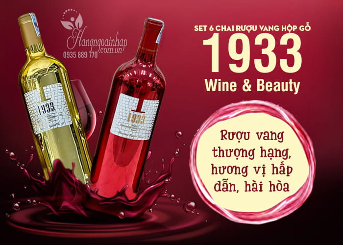 Set 6 chai rượu vang 1933 hộp gỗ Wine & Beauty của Ý  5