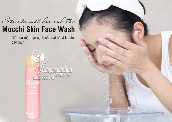 Sữa rửa mặt hoa anh đào Mocchi Skin Face Wash chai hồng 1