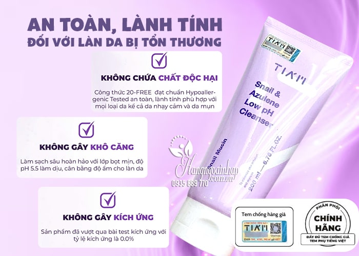 Sữa rửa mặt Tiam Snail & Azulene Low PH Cleanser 200ml 49