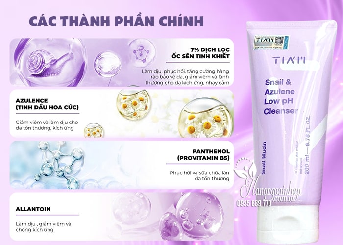 Sữa rửa mặt Tiam Snail & Azulene Low PH Cleanser 200ml 5