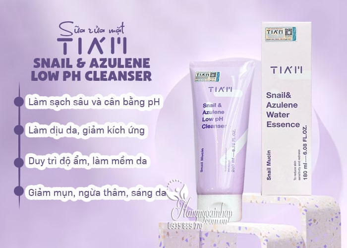 Sữa rửa mặt Tiam Snail & Azulene Low PH Cleanser 200ml 8