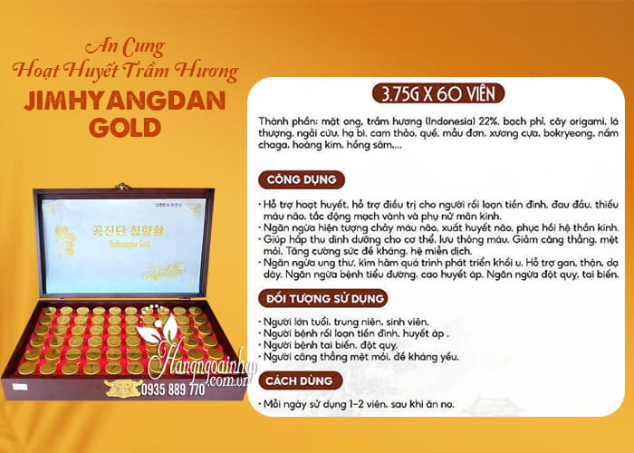 An cung hoạt huyết trầm hương Jimhyangdan Gold 60 viên 45