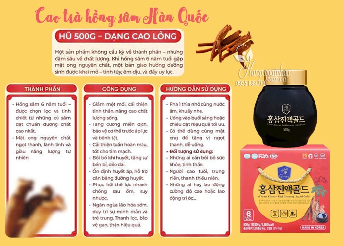 Cao trà hồng sâm 6 Years Korean Red Ginseng Liquid Gold 500g 6