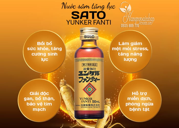 Nước tăng lực sâm Sato Yunker Fanti 50ml nội địa Nhật Bản 6