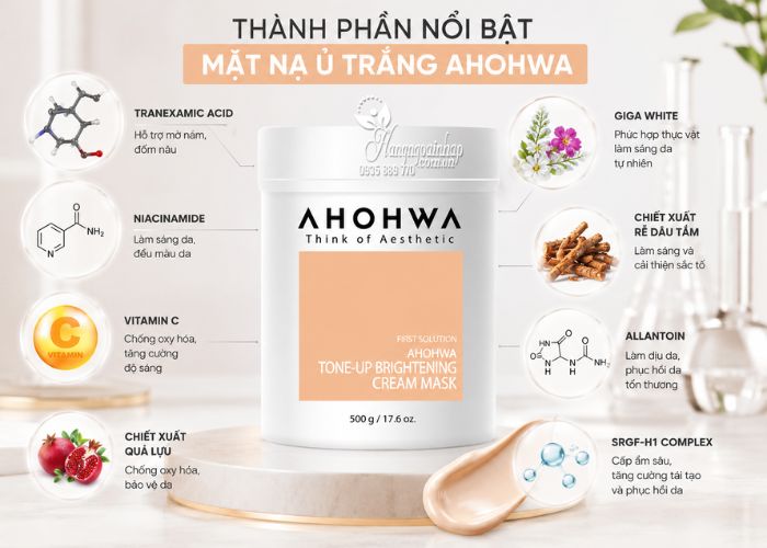 Mặt nạ Ahohwa Tone Up Brightening Cream Mask 500g thành phần