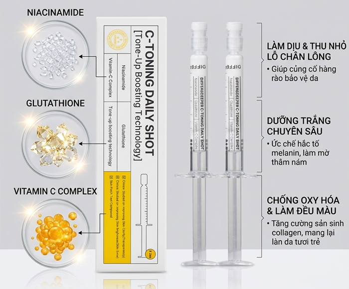 Set 2 ống tinh chất dưỡng trắng da C-Toning Daily Shot Hàn Quốc 12