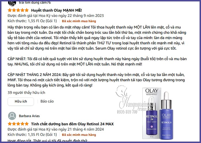 Tinh chất dưỡng da Olay Retinol 24 Night Serum 40ml của Mỹ 45