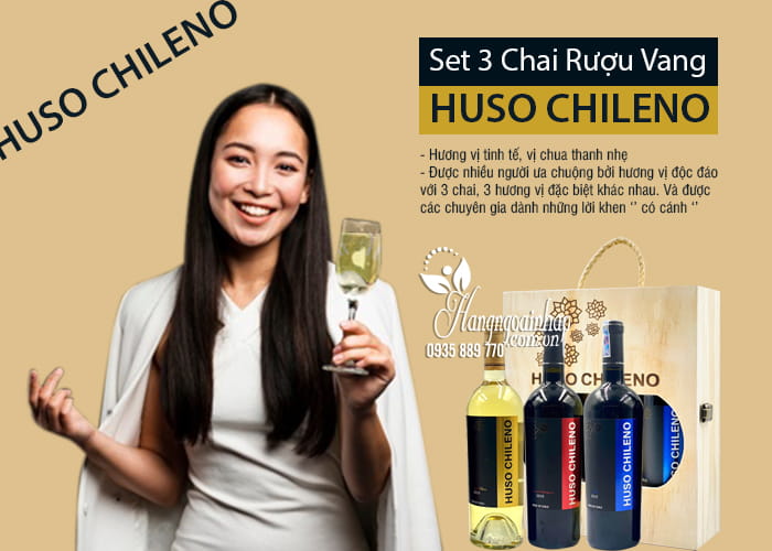 Set 3 chai rượu vang Huso Chileno - Món quà tặng đặc biệt dành cho mỗi dịp lễ hội hay dịp Tết1