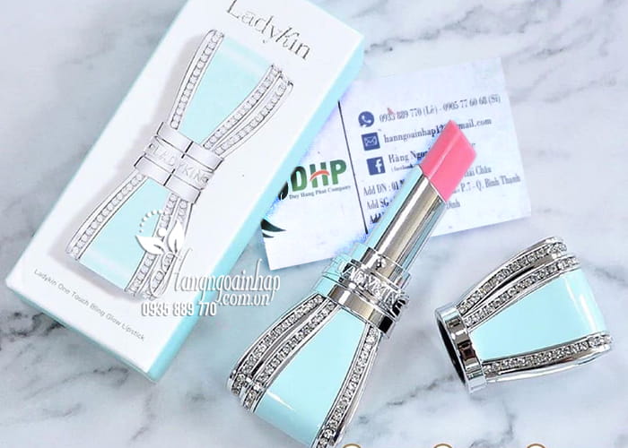 Son dưỡng Ladykin One Touch Bling Glow Lipstick nơ xanh 4