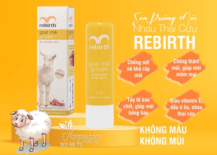   Son Dưỡng Môi Nhau Thai Cừu Rebirth trị nứt nẻ, khô môi 34