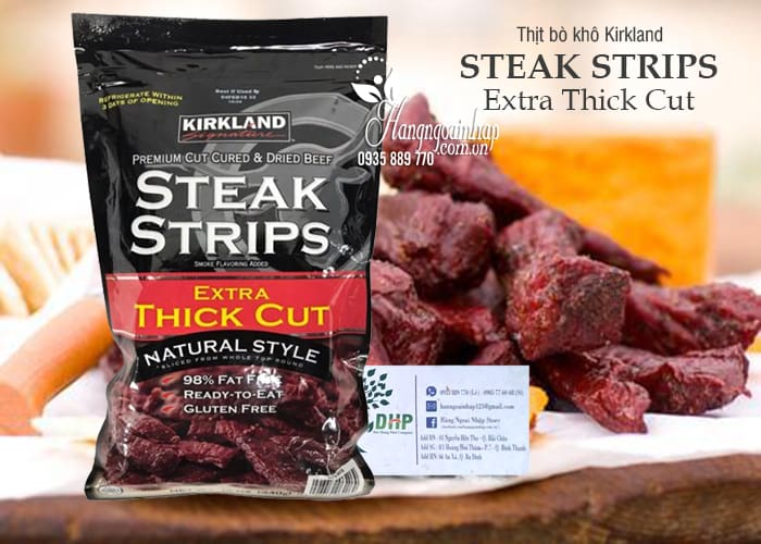 Thịt bò khô Kirkland Steak Strips Extra Thick Cut của Mỹ