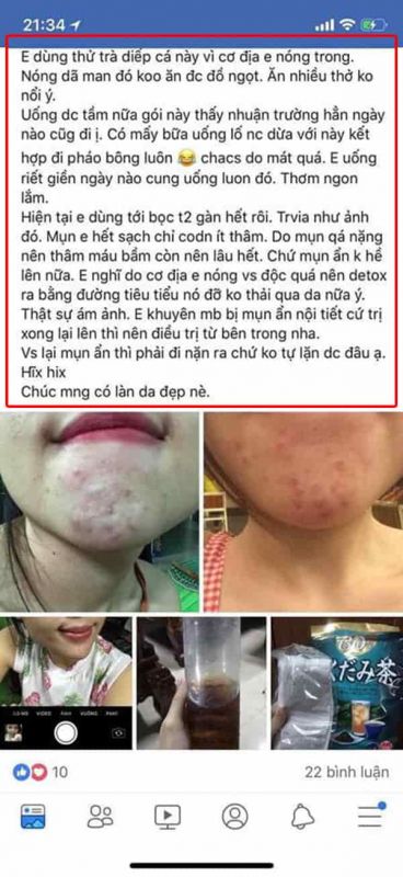 Review trà diếp cá của nhật từ một số người dùng trên facebook