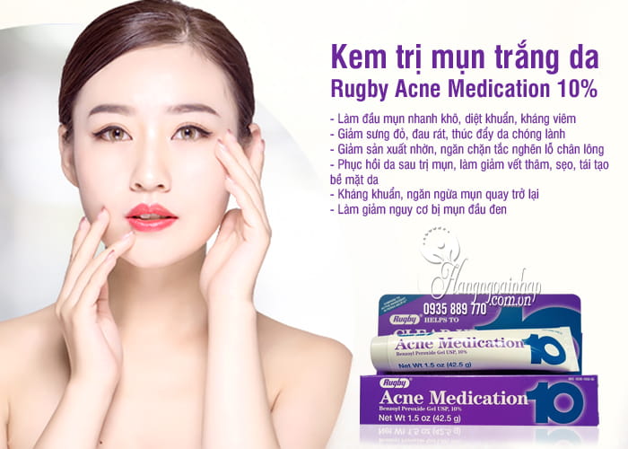 Kem trị mụn trắng da Rugby Acne Medication 10% của Mỹ 2