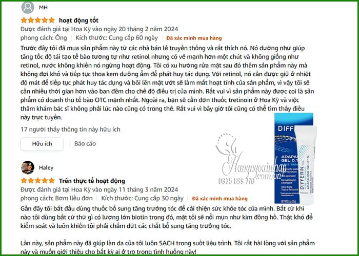 Kem trị mụn Differin Gel Acne Treatment 0,1% tuýp 15g 8