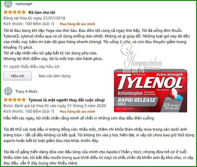 Viên uống giảm đau hạ sốt Tylenol Acetaminophen - Viên gels  9