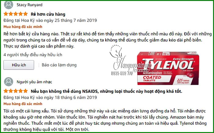 Viên uống giảm đau Tylenol Extra Strength Coated Tablets 225v 0