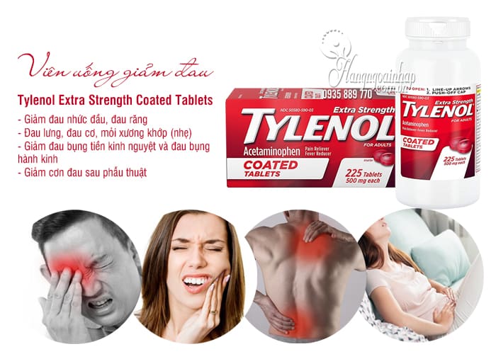 Viên uống giảm đau Tylenol Extra Strength Coated Tablets 225v 3