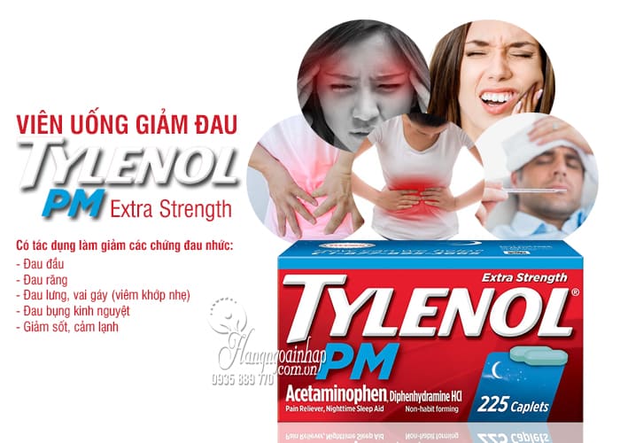 Viên giảm đau Tylenol PM Extra Strength ban đêm 225 viên 8