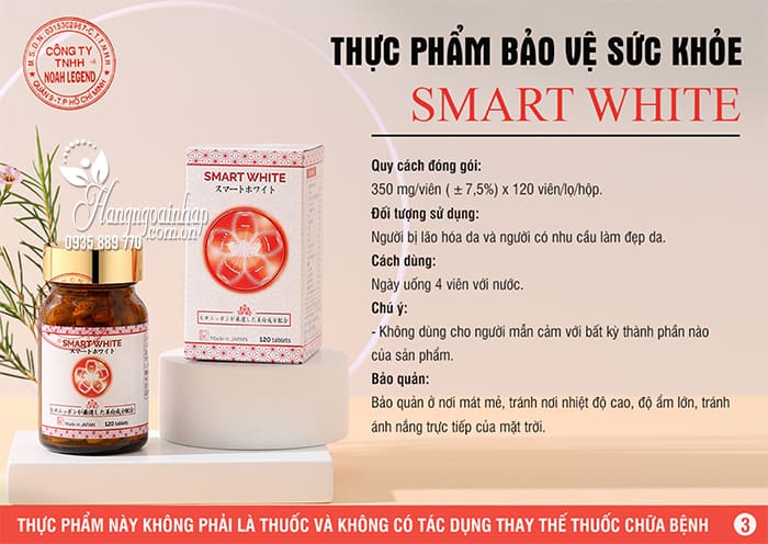 Viên uống trắng da Smart White Noah Legend Nhật Bản 120v 7