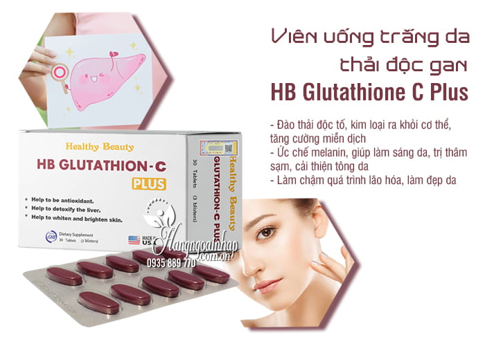 Viên uống trắng da thải độc gan HB Glutathione C Plus 30 viên 7