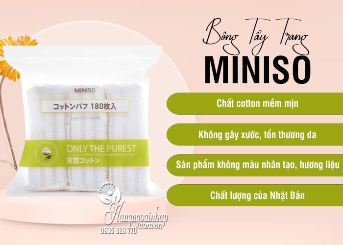 Bông tẩy trang Miniso Nhật Bản 180 miếng, 1000 miếng  7