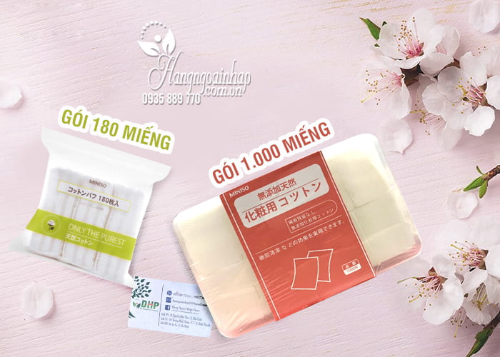 Bông tẩy trang Miniso Nhật Bản 180 miếng, 1000 miếng  1