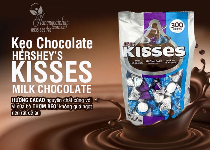 Kẹo Chocolate Hershey’s Kisses Milk Chocolate mẫu mới 1,45kg 8