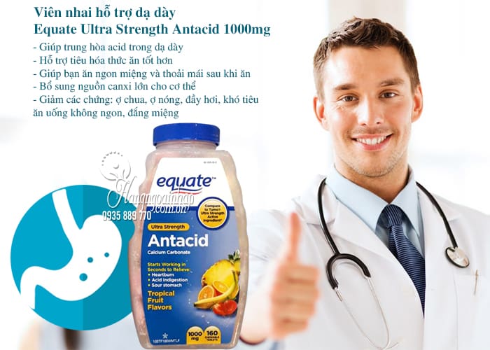 Viên nhai hỗ trợ dạ dày Equate Ultra Strength Antacid 1000mg 2