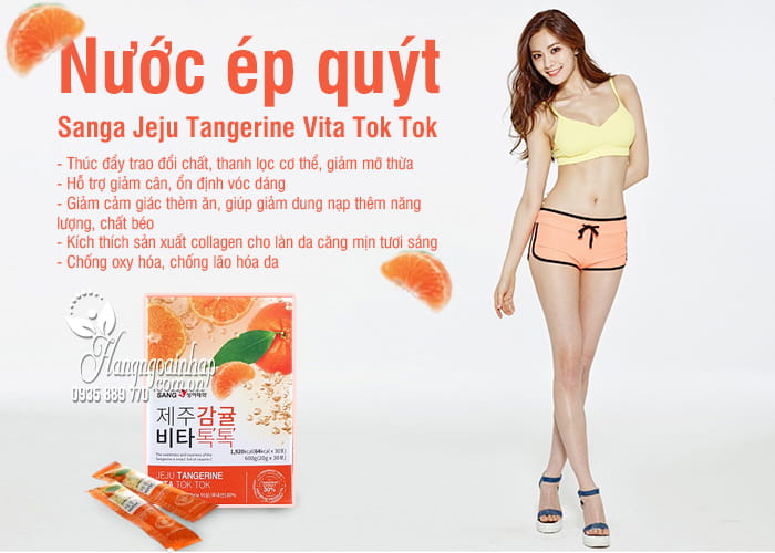 Nước ép quýt Sanga Jeju Tangerine Vita Tok Tok hộp 30 gói 2