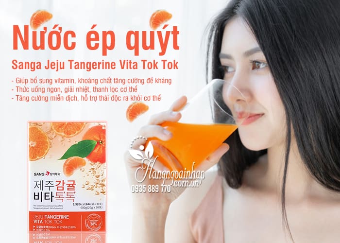 Nước ép quýt Sanga Jeju Tangerine Vita Tok Tok hộp 30 gói 1