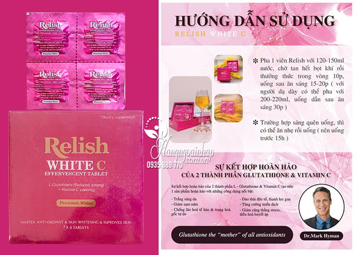 Viên sủi Relish White C trắng da mờ nám, thải độc tố 7