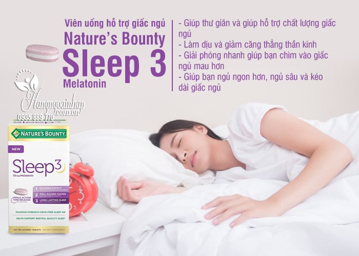 Viên uống hỗ trợ giấc ngủ Nature’s Bounty Sleep 3 Melatonin 120 viên của Mỹ - Thư giãn và giúp hỗ trợ chất lượng giấc ngủ hiệu quả2