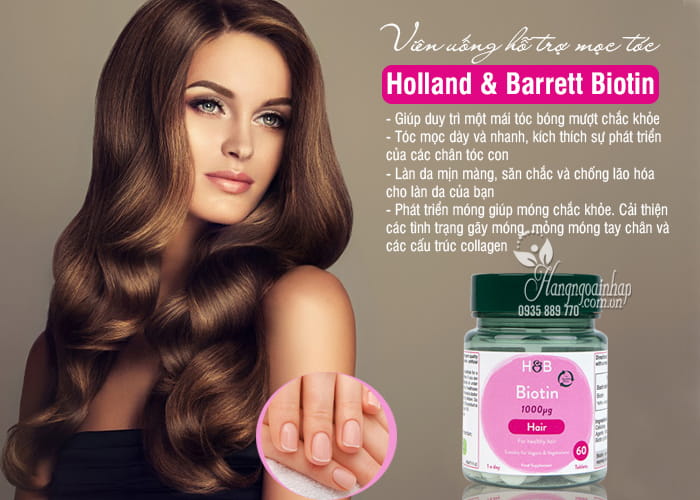 Viên uống hỗ trợ mọc tóc H & B (Holland & Barrett) Biotin 1000ug 120 viên2