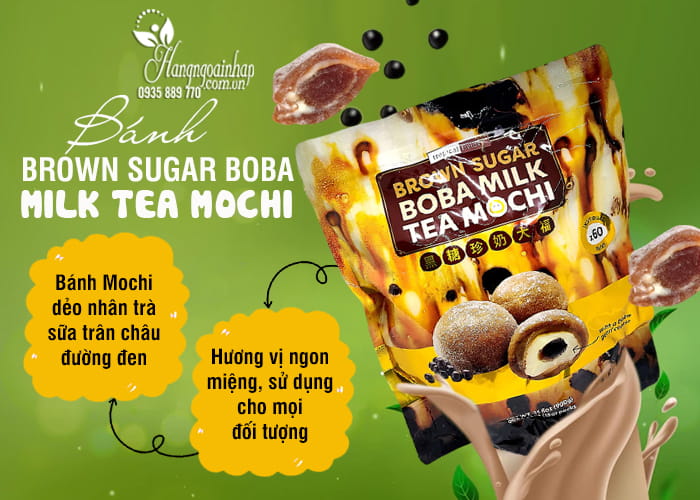 Bánh Mochi Brown Sugar Boba Milk Tea Mochi 900g Mỹ 1