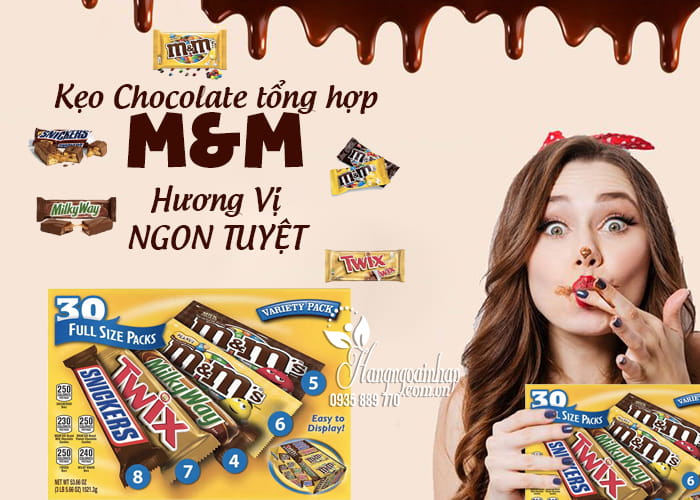 Kẹo Chocolate tổng hợp các loại M&M 30 gói của Mỹ 1