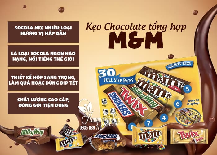 Kẹo Chocolate tổng hợp các loại M&M 30 gói của Mỹ 5