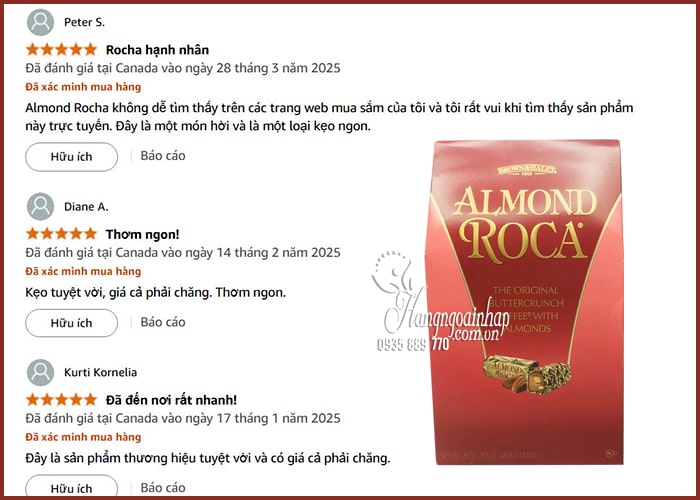 Kẹo Socola hạnh nhân Almond Roca Brown & Haley 793g 70