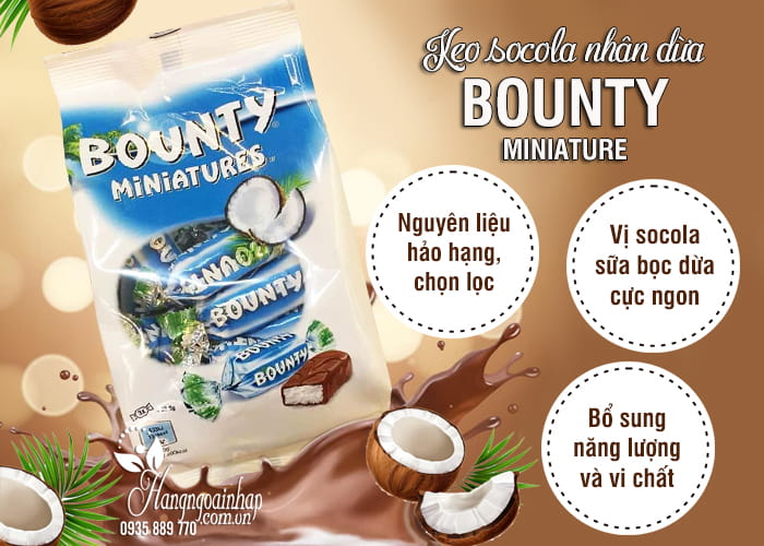 Kẹo socola nhân dừa Bounty Miniatures gói 100g 3