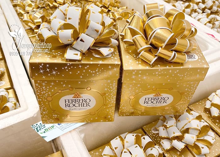 Socola Ferrero Rocher hộp nơ vàng 225g chính hãng 0