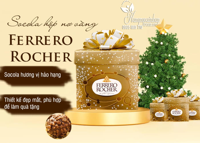 Socola Ferrero Rocher hộp nơ vàng 225g chính hãng 1