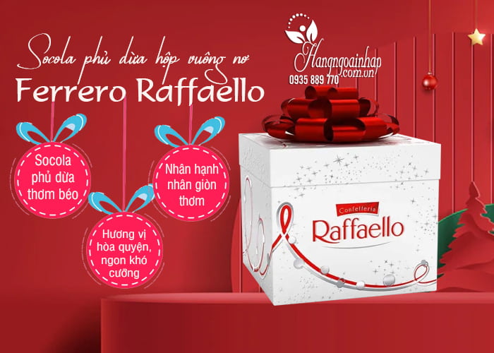 Socola phủ dừa Ferrero Raffaello hộp vuông nơ 300g 1