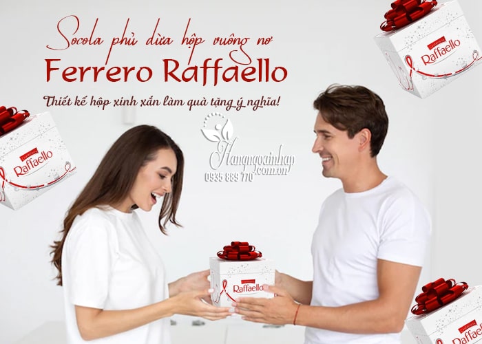 Socola phủ dừa Ferrero Raffaello hộp vuông nơ 300g 8