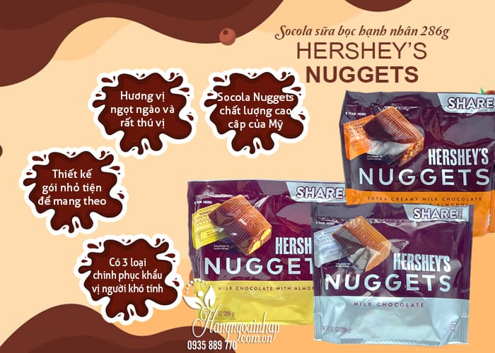 Socola sữa Hershey’s Nuggets 286g bọc hạnh nhân của Mỹ 67